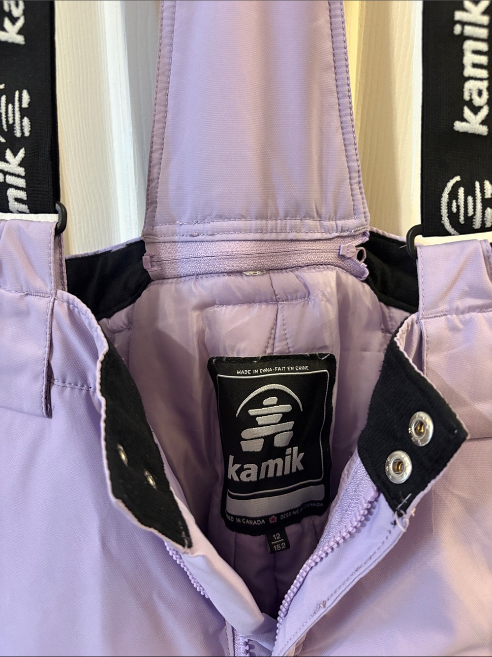 Kamik Lilac Kids Snow Bib Pants with Black Logo Suspenders youth size 12 - Picture 2 of 6